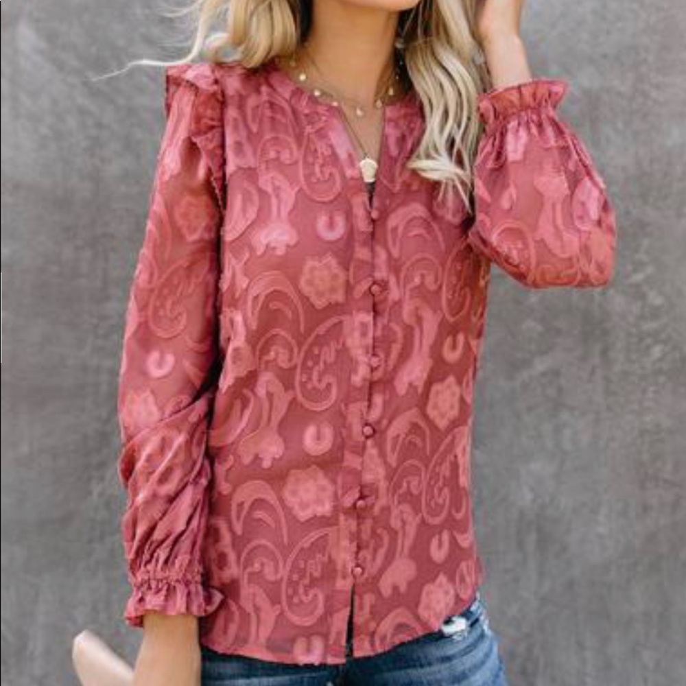 Textured Button Down Blouse in Sm - Large